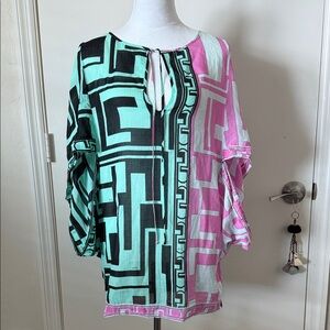 Emilio Pucci Pink and Green Geometric Swim Coverup